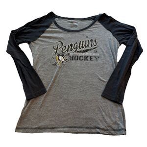 Majestic NHL Pittsburgh Penguins Long Sleeve Black/Gray T-Shirt Large reglan